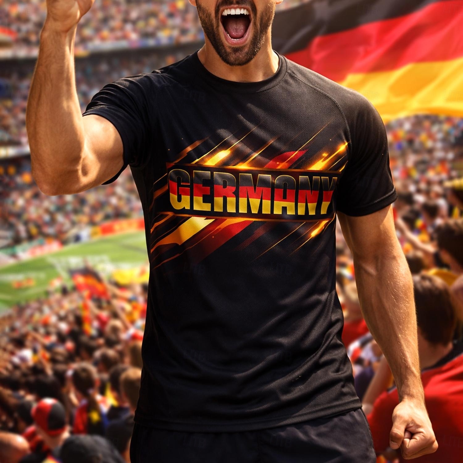 2026年 メンズ ドイツ代表風サッカーユニフォームシャツ – ブラック
