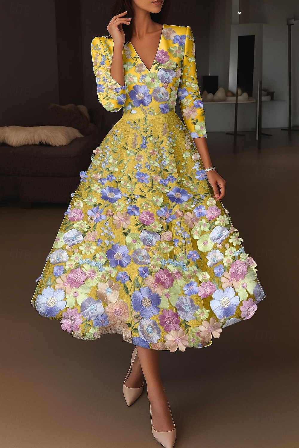 A-Linie Tee-Länge Cocktailkleider Elegant Vintage Blumen Halbarm V Ausschnitt Hochzeit Formell Rosa Kleid Satin Spitze mit Stickerei Tasche 2026 - $195.99 –P14