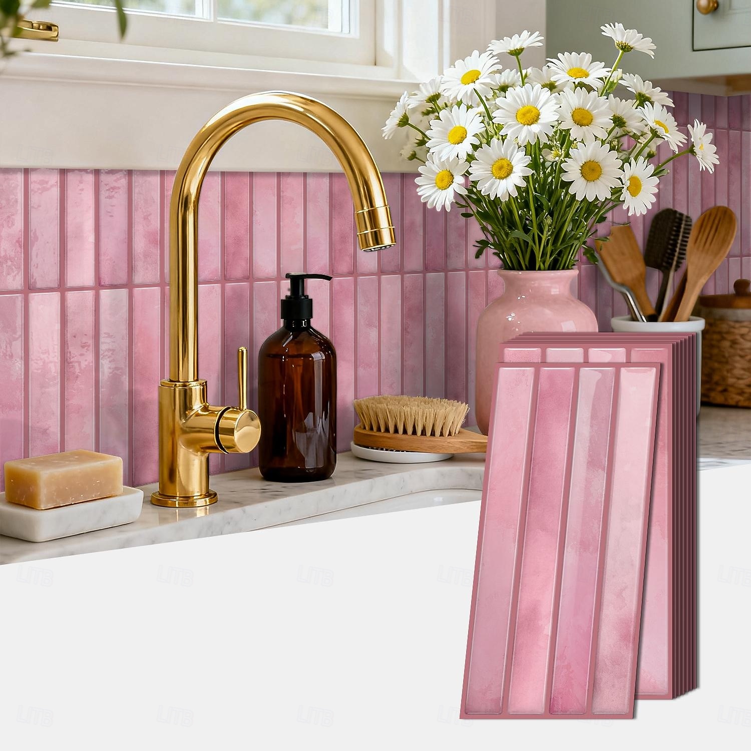 20pcs 3d Self-Adhesive Wall Imitation Tile Sticker, Removable Wall Sticker With Pink Decorative Pattern, Used For Kitchen Back Fender, Bedroom And Living Room Decoration Home Wall Renovation Decorativ 2026 - $45.99 –P9