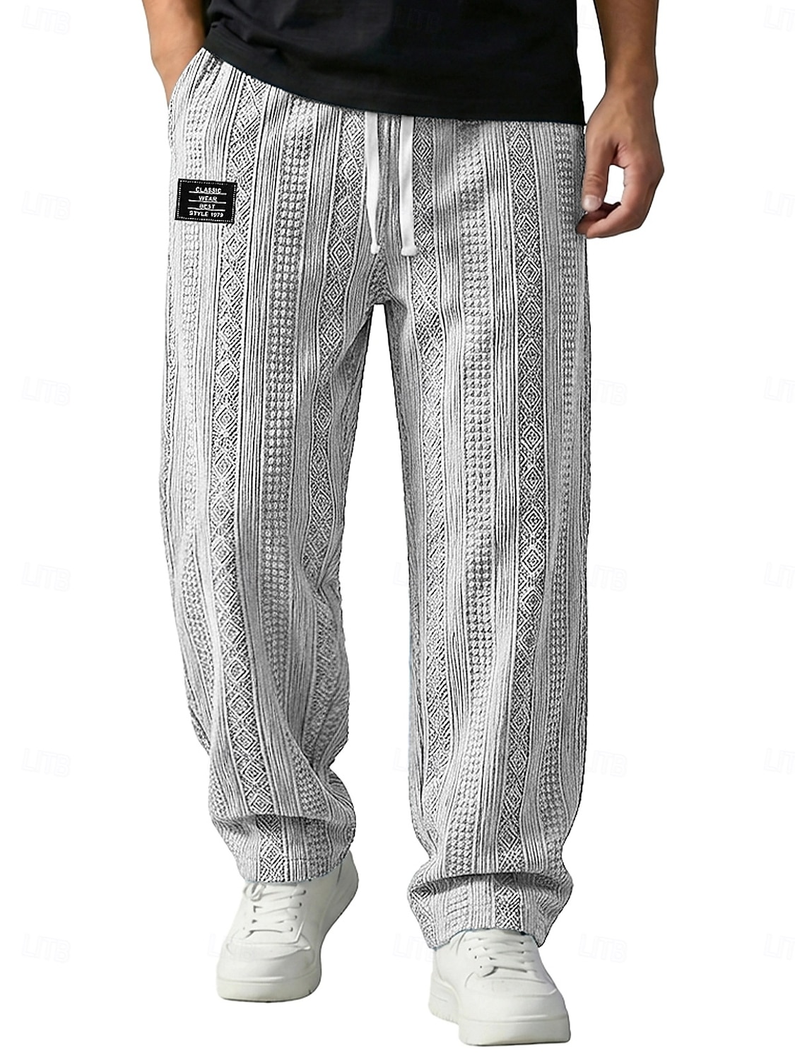 Herr Långbyxor Casual byxor Säckiga byxor Texturerade byxor Jacquard Snörning Rakt ben Slät Komfort Fullängd Ledigt Dagligen Utomhus Semester Mode Blå Svart Microelastisk 2026 - $28.99 –P5