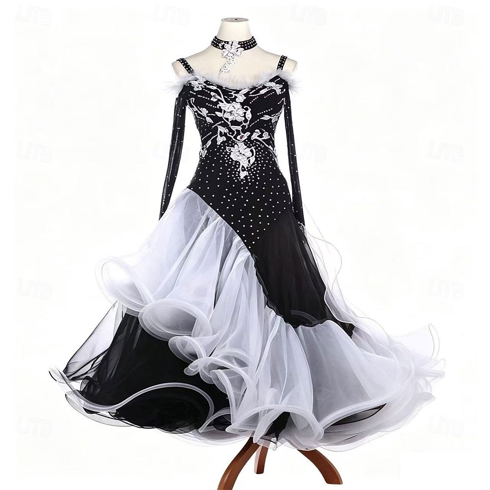 Balli da Sala Vestito Strass Pieghe Giunzione Per donna Feste Allenamento Performance Manica Lunga Alto Spandex Poliestere del 2026 a $700.89 –P1