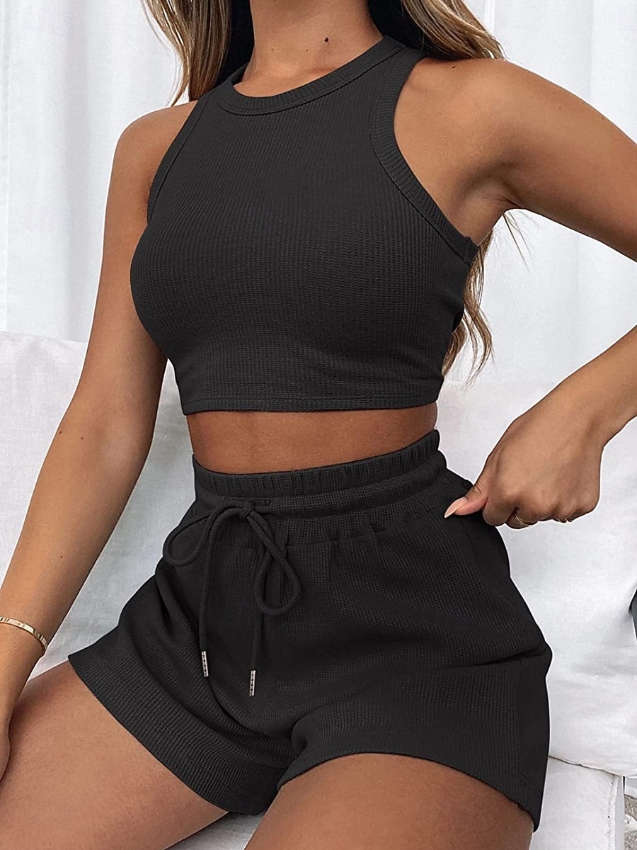 Damen Zweiteilige Sets Tank Top Shorts-Sets Ärmellos Rundhalsausschnitt Einfach Mode Streetwear Lässig Täglich Outdoor Schwarz Hellgrün Rosa Sommer Normale Passform 2026 - $33.99 –P19