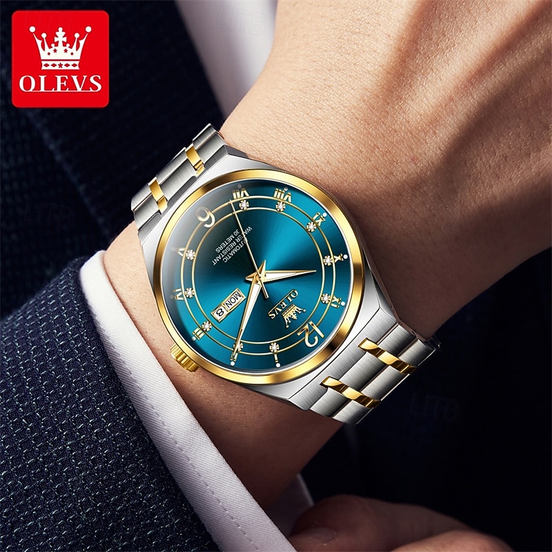 Men's Automatic Watch - Luxury Two-Tone Gold Stainless Steel Business Self Winding Wristwatch with Day Date, Waterproof Luminous Analog Dress Watch, Elegant Present for Husband Dad Son 2026 - $98.99 –P16