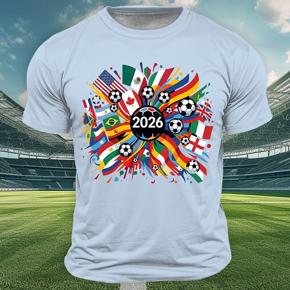 Copa Internacional de Fútbol 2026, torneo mundial de fútbol, hombre, 2026, banderas de varios países del mundo, EE. UU., México, Canadá, balones de fútbol, gráfico, deportivo, recuerdo, camiseta de 2026 - $19.99 –P5