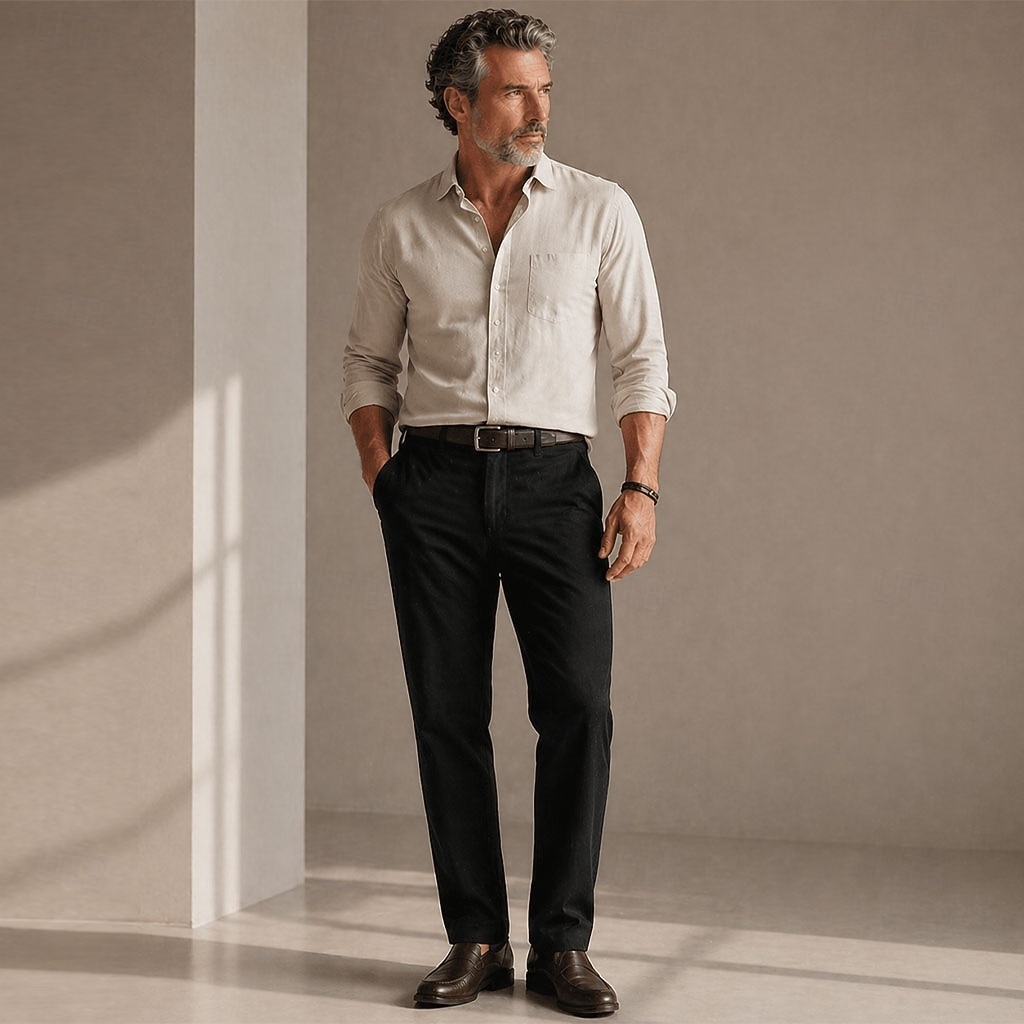 Pantalones chinos para hombre: microelásticos, bolsillos delanteros, cómodos, informales. &negocios, negro & blanco 2026 - $39.99 –P3