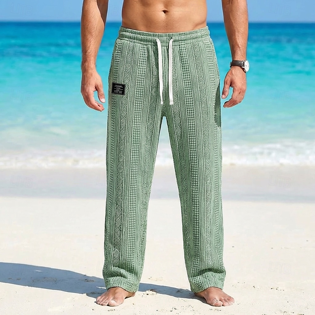 Hombre Pantalones Pantalones casuales Pantalones anchos Pantalones texturizados Jacquard Correa Pierna recta Geométrico Plano Comodidad Longitud total Casual Diario Exterior Vacaciones Moda Azul 2026 - $27.99 –P4
