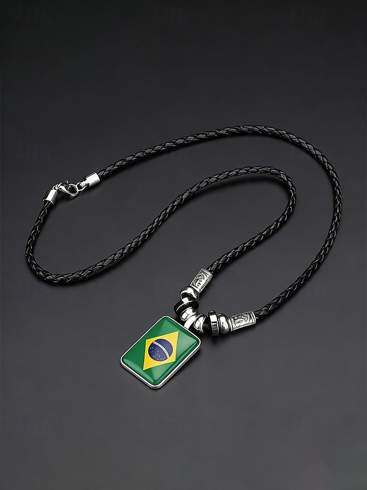 Herren-Legierung &Acryl-Halskette mit Anhängern in Nationalflaggen-Optik, verschiedene Ländermotive, lässiger Boho-Stil, perfekt für Fußballfans, Spieltage und Outdoor-Aktivitäten. &Alltagskleidung 2026 - $7.99 –P6