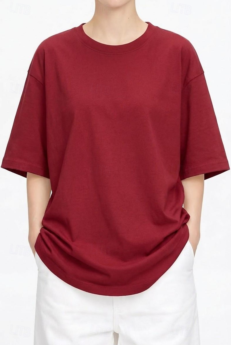 T-shirt surdimensionné en 100 % coton pour femme tee-shirt haut couleur unie élégant basique décontracté manches courtes col rond hauts réguliers sports quotidiens sortie noir blanc rose vin bleu de 2026 ? $19.99 –P20
