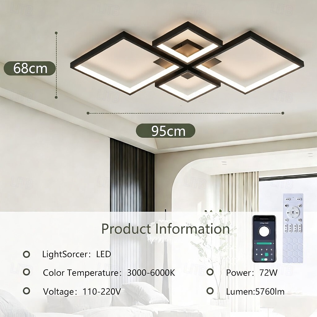 Moderne dimbare led-plafondlamp met afstandsbediening, 4 lichtpunten, aluminium armatuur voor binnenverlichting in woonkamer, slaapkamer, eetkamer, kantoor en keuken, 110-240V. 2026 - $136.99 –P11