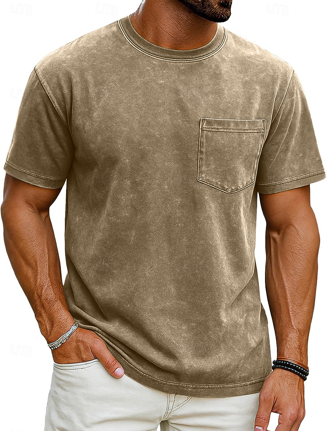 Per uomo Maglietta Camicia 100% cotone lavaggio acido Manica Corta Girocollo Estate Primavera Tutte le stagioni Tinta unica Elegante Vintage Neutro Tasca Tinto in capo angosciato Casuale Casa del 2026 a $20.99 –P6