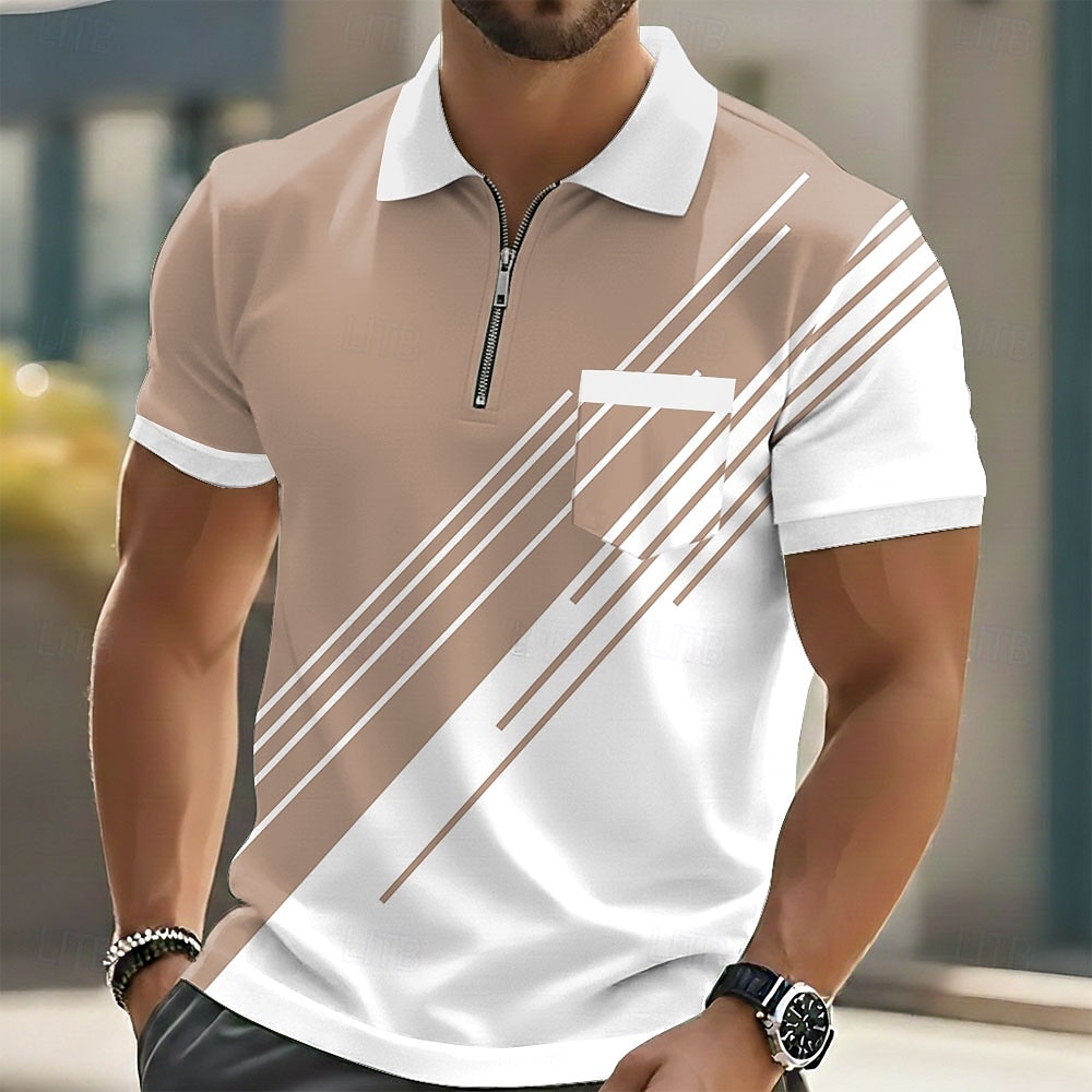 Homens Geométrico Camisas Polo Manga Curta Camisas polo Lapela Casual Ao ar livre Feriado Roupa Diária Bolsos Impressão 3D Primavera Verão Azul Preto Roxo de 2026 por $22.99 –P4