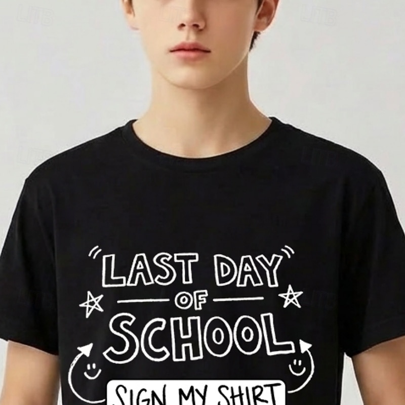 100% Cotton Kids Boys' Black White Graphic Quotes & Sayings T shirt Blouse Crew Neck Short Sleeve Outdoor Dailywear Fashion Streetwear Designer Printing Summer 2026 - $15.99 –P5