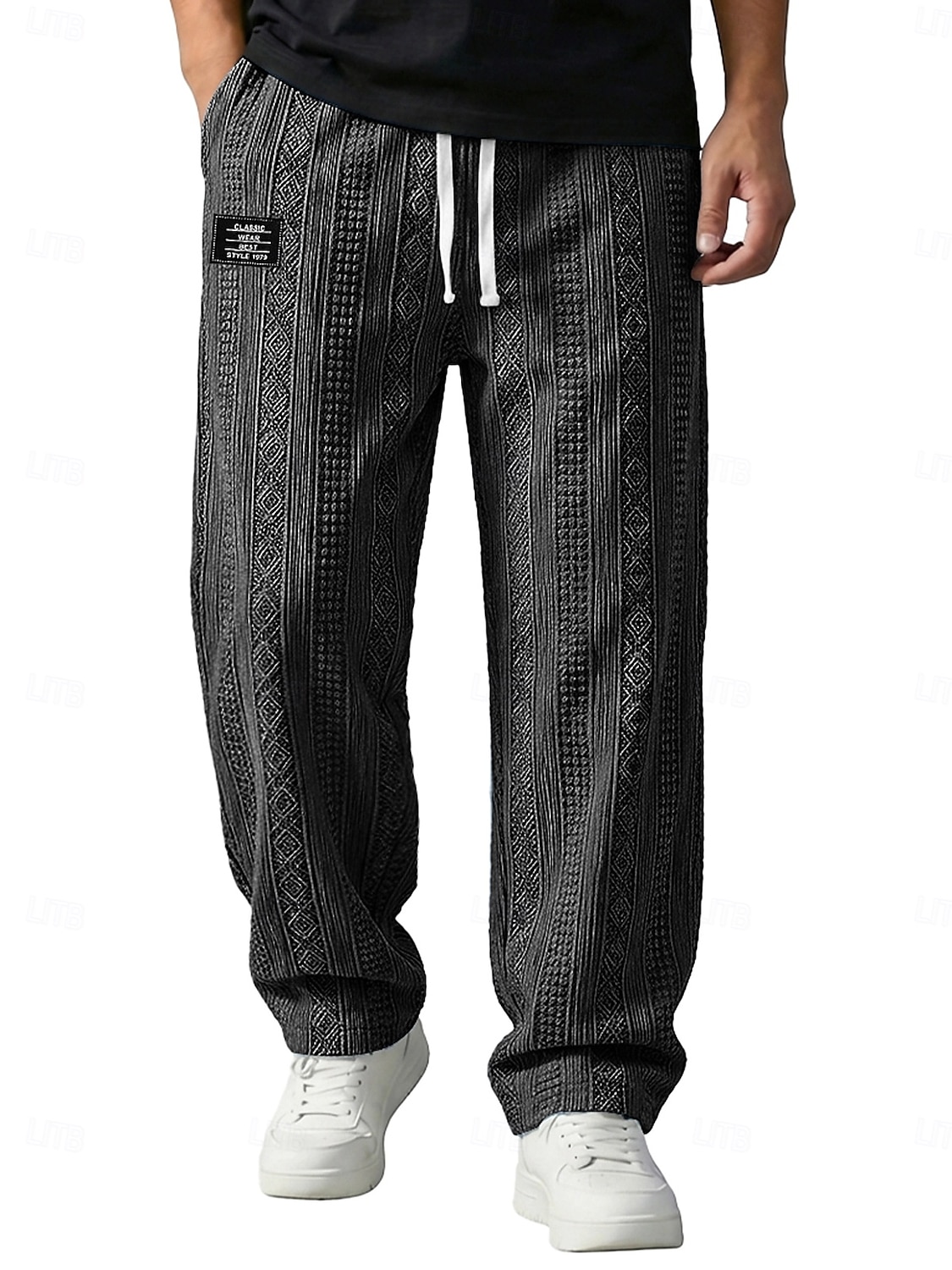 Herr Långbyxor Casual byxor Säckiga byxor Texturerade byxor Jacquard Snörning Rakt ben Slät Komfort Fullängd Ledigt Dagligen Utomhus Semester Mode Blå Svart Microelastisk 2026 - $28.99 –P8