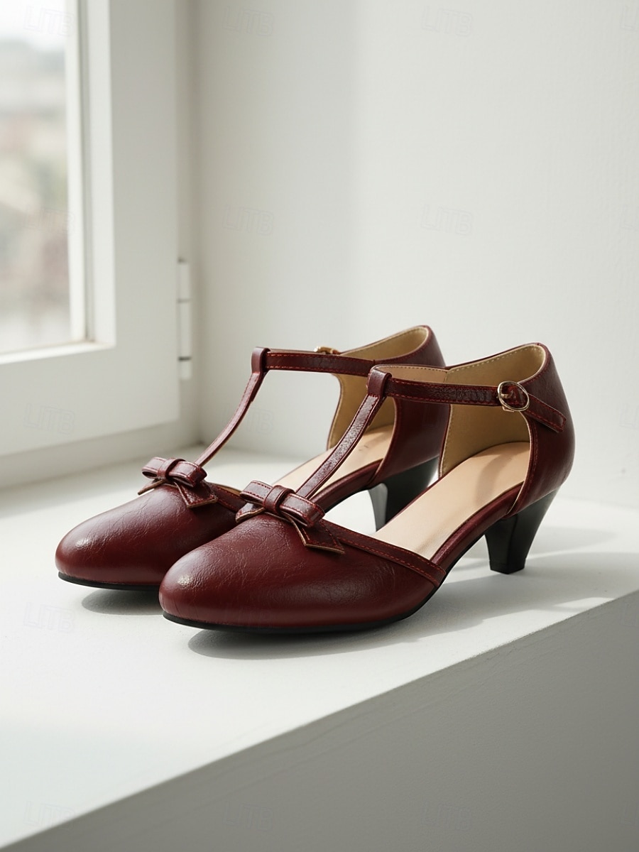 Women's 1950s Vintage Burgundy Mary Janes - Elegant T-Strap Kitten Heels with Bow Detail for Retro Parties, Evening Events & Classic Ladylike Style 2026 - $59.99 –P2