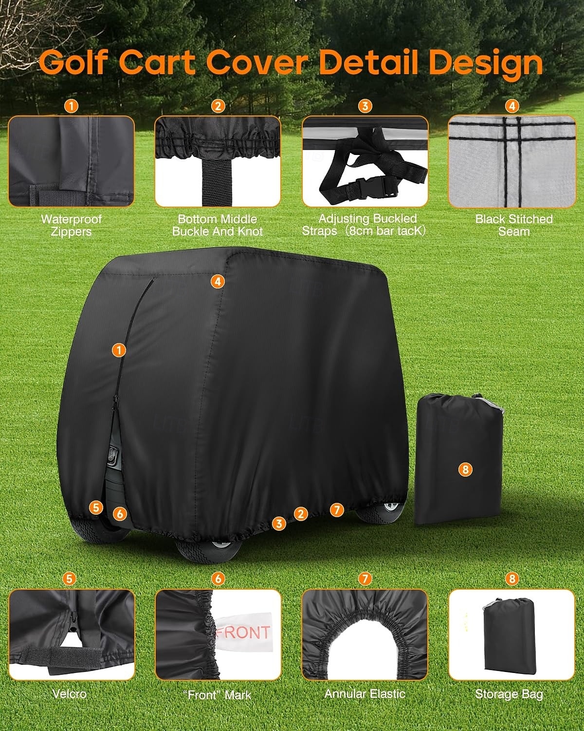 Golfkarhoes voor 4 personen, zware uitvoering, 210d/420d waterdichte golfkarhoes met verlengd dak, compatibel met EZ Go Club Car Yamaha golfkarren, stofbestendige buitenhoes voor 4 personen (tot 112 2026 - $56.1 –P3