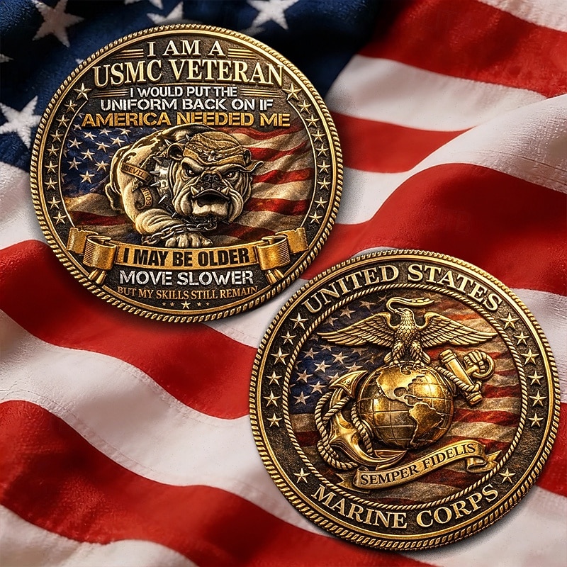 Soy un veterano del Cuerpo de Marines de EE. UU., moneda conmemorativa, medalla Semper Fidelis del Cuerpo de Marines, regalo patriótico con emblema de bulldog, bandera estadounidense, servicio de 2026 - $19.99 –P1
