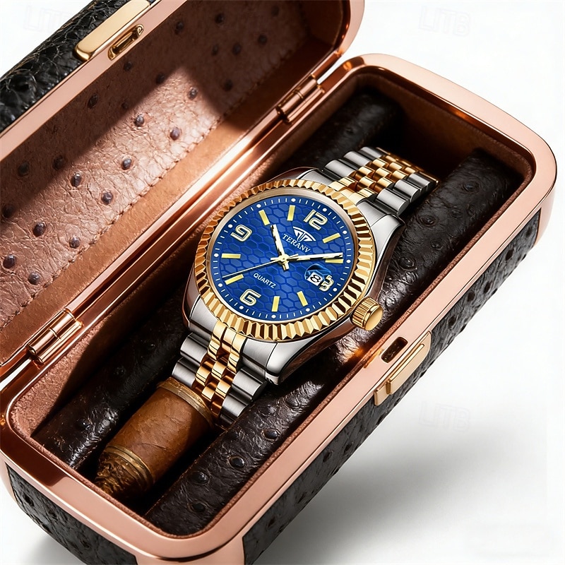 Montre homme de luxe, cadran noir nid d'abeille, mouvement quartz bicolore or et argent en acier inoxydable, lunette cannelée, montre habillée avec date, bijou élégant à offrir. de 2026 ? $21.99 –P7