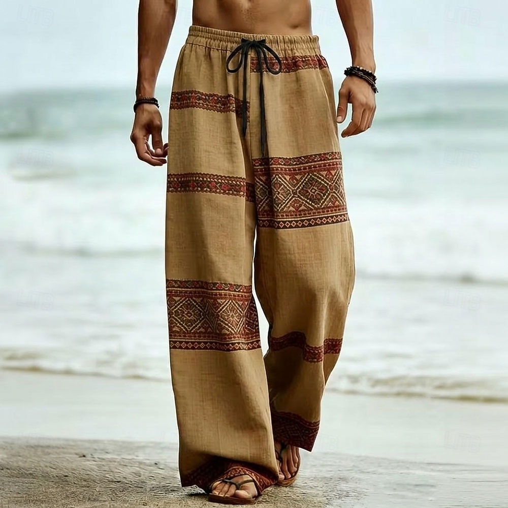 Homme Géométrique Tribal Ethnique Pantalons Pantalon décontracté Pantalons Amples Taille Moyenne Boho Vintage Rétro Maison Extérieur Vacances Taille élastique avec cordon de serrage Pantalon en lin de 2026 ? $27.99 –P2