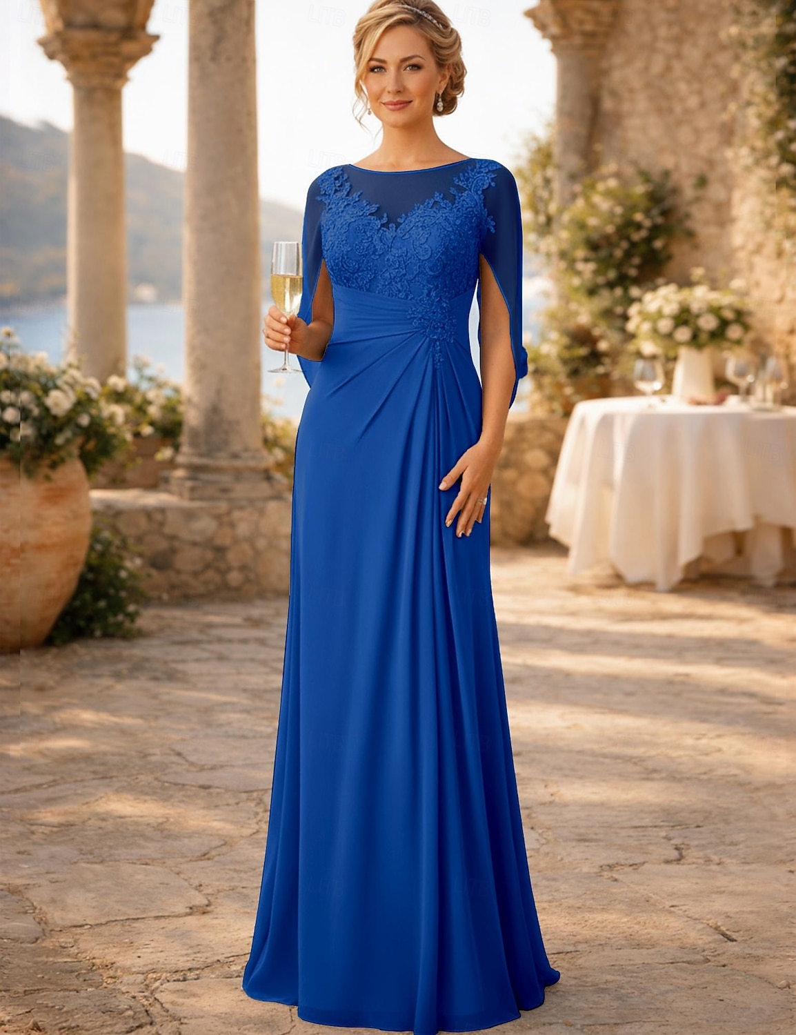 Футляр В пол Свадебное платье для гостей Вечернее платье Платье для матери невесты Без рукавов Вырез под горло Элегантный стиль Свадебный гость Помолвка Шифон с Аппликации Рюши / сборки 2026 - $188.99 –P14