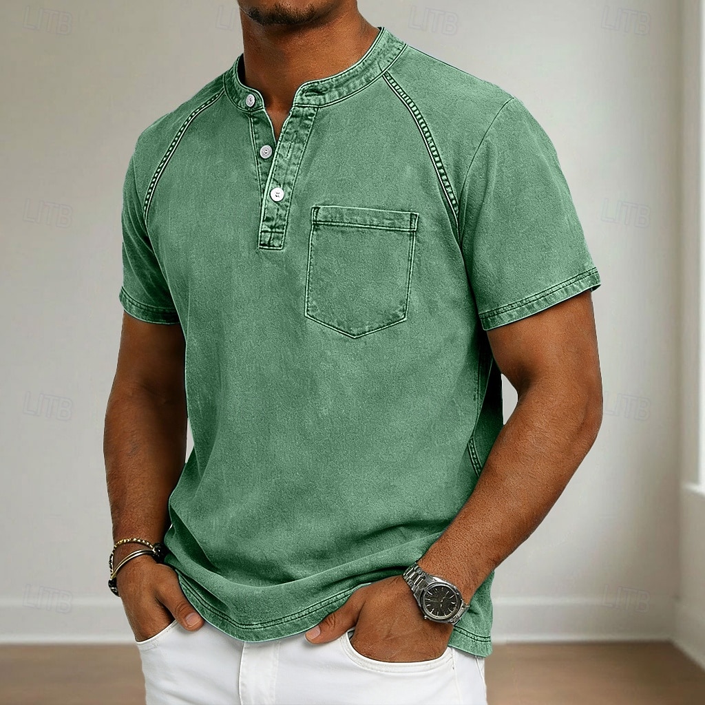 Ανδρικά Μπλουζάκι Πουκάμισο Henley Πουκάμισο 100% Cotton Acid Wash Μπλουζάκι μπλουζάκι Κοντομάνικο Χένλι Φθινόπωρο & Χειμώνας Καλοκαίρι Άνοιξη Σκέτο Βίντατζ Κομψό στυλ street Καθημερινό 2026 - $21.99 –P16