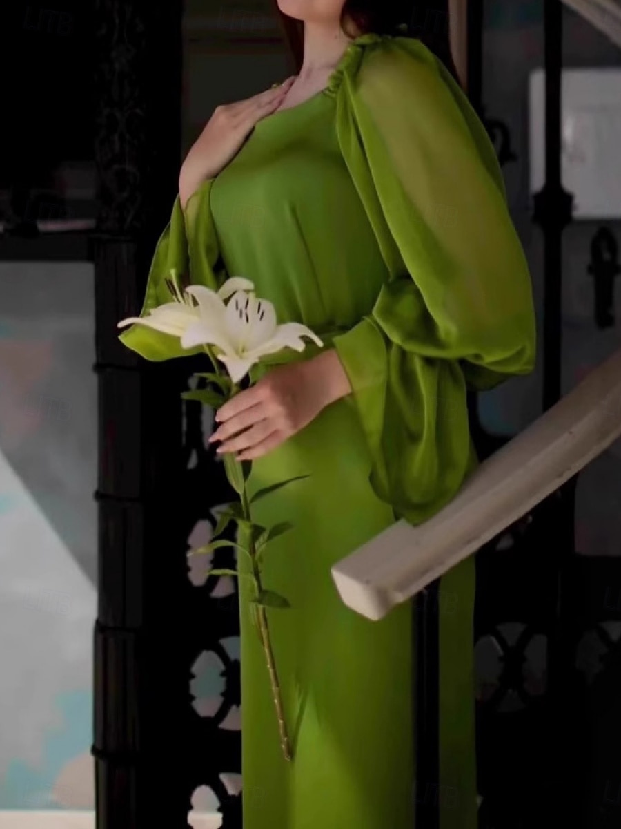 Women's Midi Dress Chiffon Dress Casual Dress Elegant Fashion Modern Outdoor Vacation Going out Regular Fit Plain Long Sleeve V Neck Green Summer Spring 2026 - $37.99 –P3