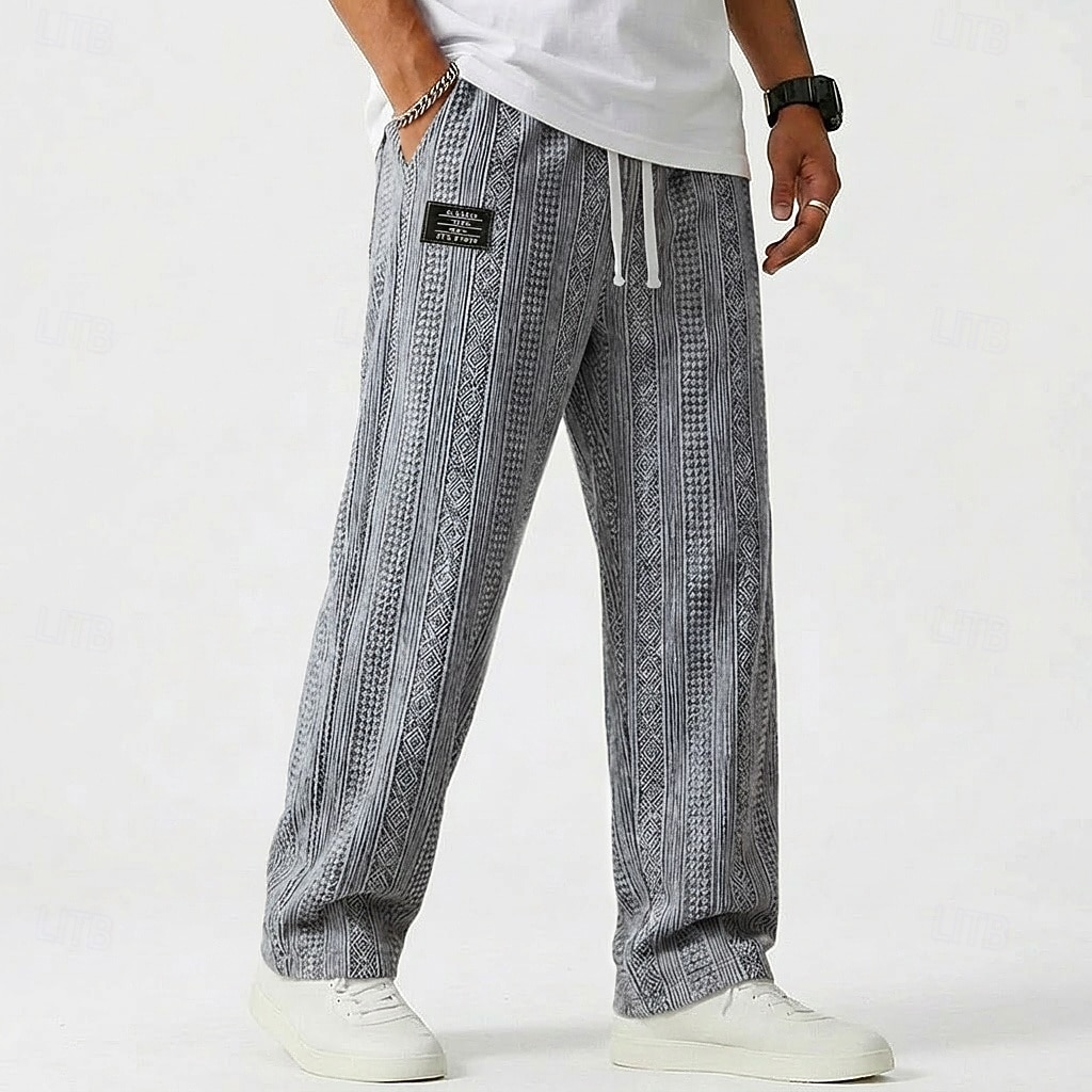 Homens Calças Calça casual Calças largas Calças texturizadas Jacquard Com Cordão Perna reta Tecido Conforto Comprimento total Casual Diário Ao ar livre Férias Moda Azul Preto Micro-Elástica de 2026 por $27.99 –P11
