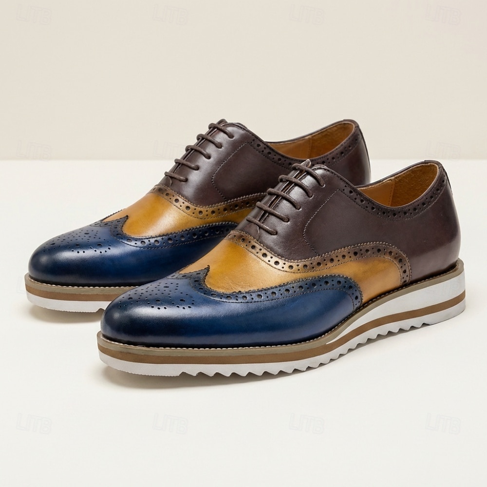 Zapatos de vestir de cuero bicolor con cordones y estilo brogue, calzado casual elegante para hombre, ideal para el trabajo, fiestas y eventos nocturnos. 2026 - $94.99 –P6