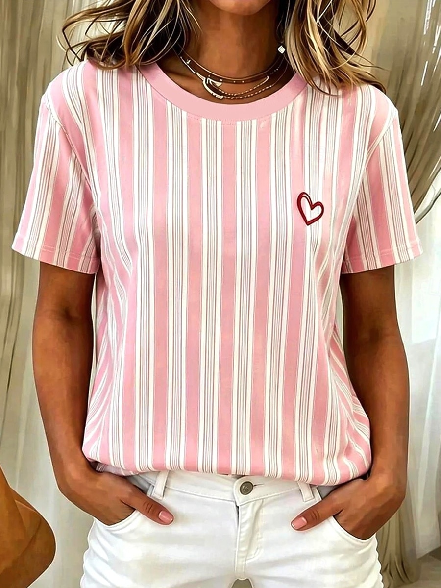 Pentru femei Tricou Imprimeu Dungi Grafic Geometric Stilat Clasic Casual Manșon scurt Stil Nautic Topuri obișnuite Casual Zilnic Albastru piscină Roz Îmbujorat Mov Trifoi Vară Primăvară 2026 - $21.99 –P3