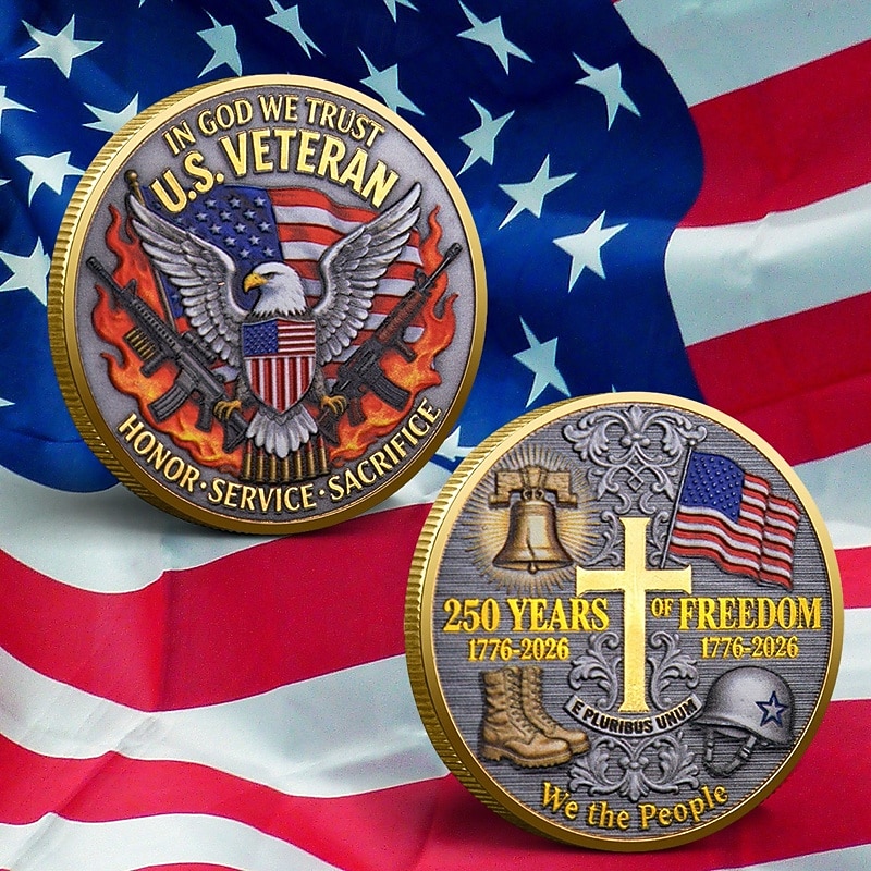 Minnemynt for amerikanske veteraner, 250 år med frihet 1776–2026, patriotisk hyllestmedalje med ørn, flagg og frihetsklokke &militære symboler, gave til ærestjenesteoffer 2026 - $19.99 –P1