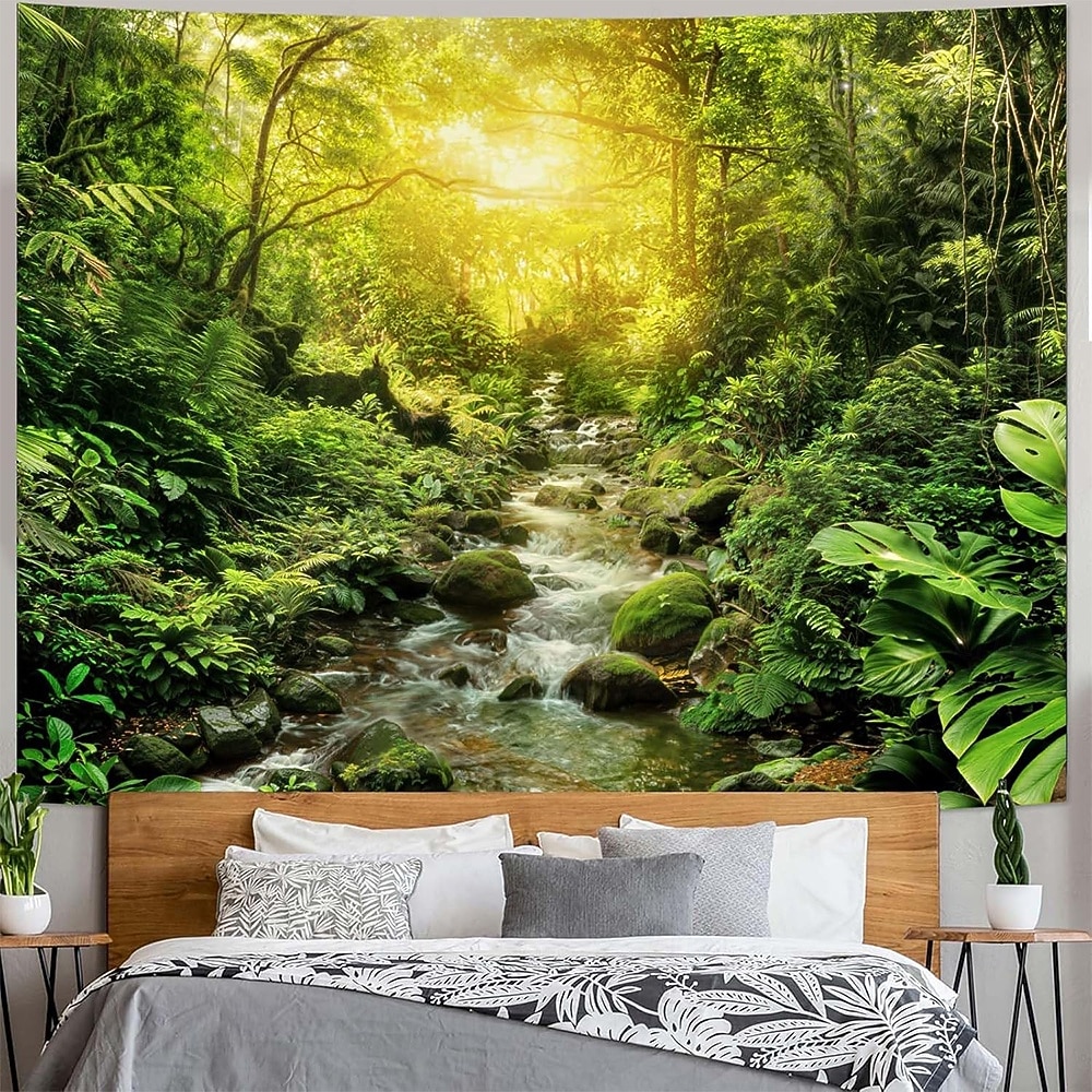 Nature Forest Wall Tapestry Sunrays Sunlight Through Trees Landscape Wall Hanging Misty Woodland Mossy Pine Forest Scenery Large Fabric Poster for Bedroom Living Room Zen Decor 2026 - $20.99 –P3