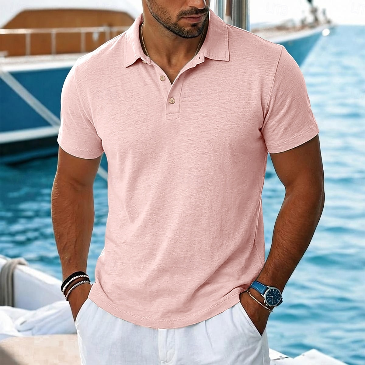 Per uomo Camicia di lino Polo Casuale Vacanza Classico Manica Corta Vacanza Moda Semplice Testurizzato Bottoni Estate Primavera Vestibilità regolare azzurro cielo Nero Rosa Verde Azzurro Camicia di del 2026 a $20.99 –P6