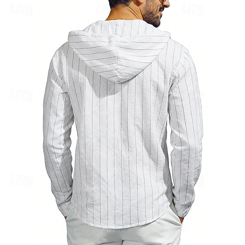 Homme Chemise Chemise en lin Chemise d'été Tenue de plage Chemise à capuche Chemises à rayures Bandes verticales Occasionnel Vacances Noir Blanche bleu marine Vert manche longue Sweat à Capuche Ét de 2026 ? $26.99 –P3