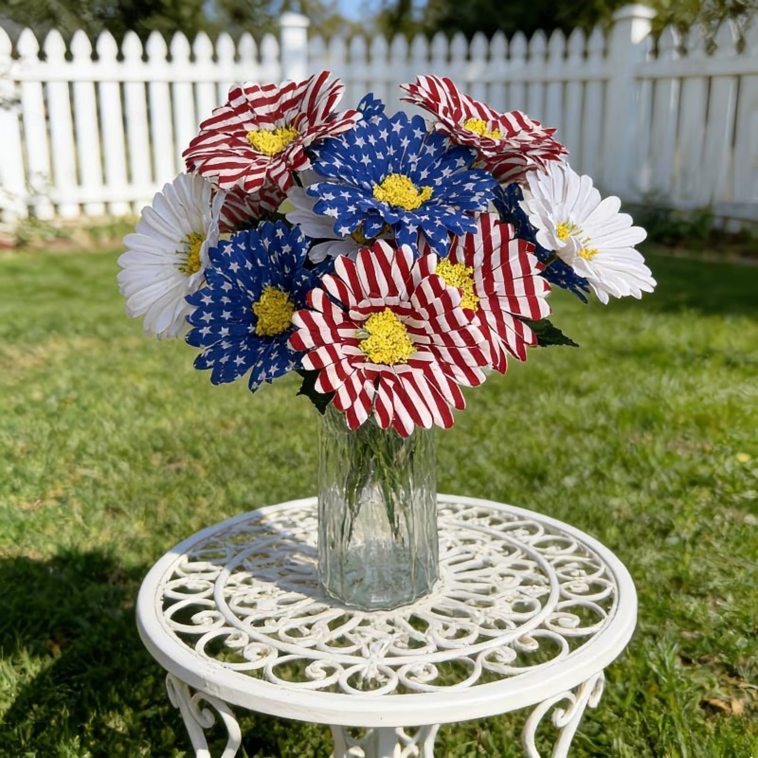 3Pcs 250th Anniversary Artificial Chrysanthemums & Rose Flowers, Reusable Plastic Flowers for American Independence Day Decorations, 4th of July Party Decor, Home & Garden Centerpieces 2026 - $20.99 –P5
