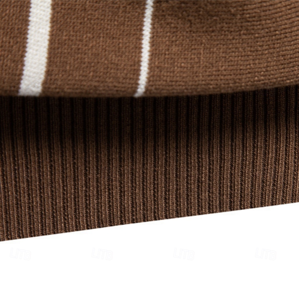 Men's Polo Shirts Cable Knit Polo Casual Street Lapel Short Sleeve Basic Modern Vertical Stripes Lightweight Buttons Summer Spring Regular Fit White Brown Polo Shirts 2026 - $40.99 –P7