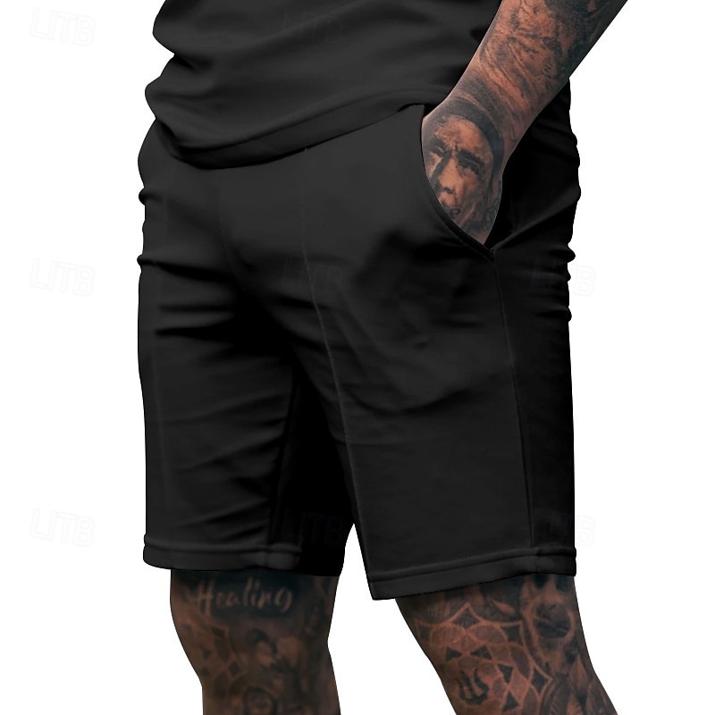 Voor heren Sweat short Korte broek Zomer korte broeken Casual korte broek Zak Elastische taille Effen kleur Comfort Ademend Knielengte Casual Buiten Vakantie Vakantie Modieus Zwart Wit Micro-elastisch 2026 - $17.99 –P10