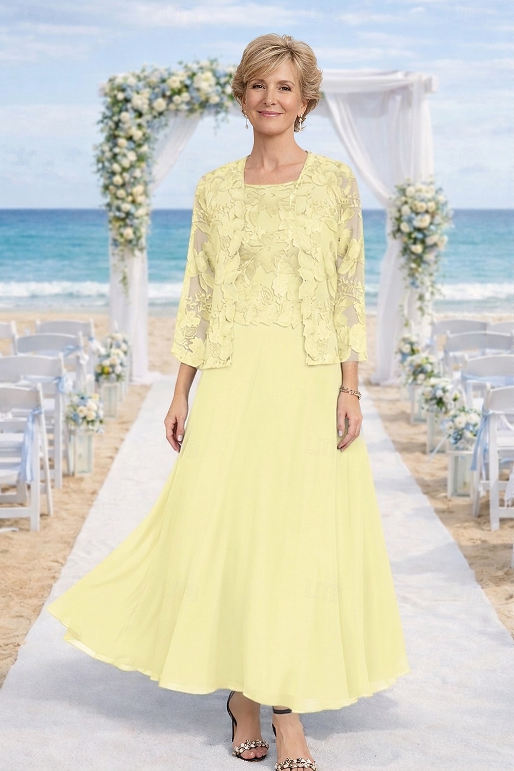 Zweiteilig Kleid-Sets Knöchellänge Kleid für Hochzeitsgäste Brautmutterkleid Langarm Rundhalsausschnitt Elegant Hochzeitsgast Kirche Chiffon mit Spitze Stickerei 2026 - $195.99 –P14