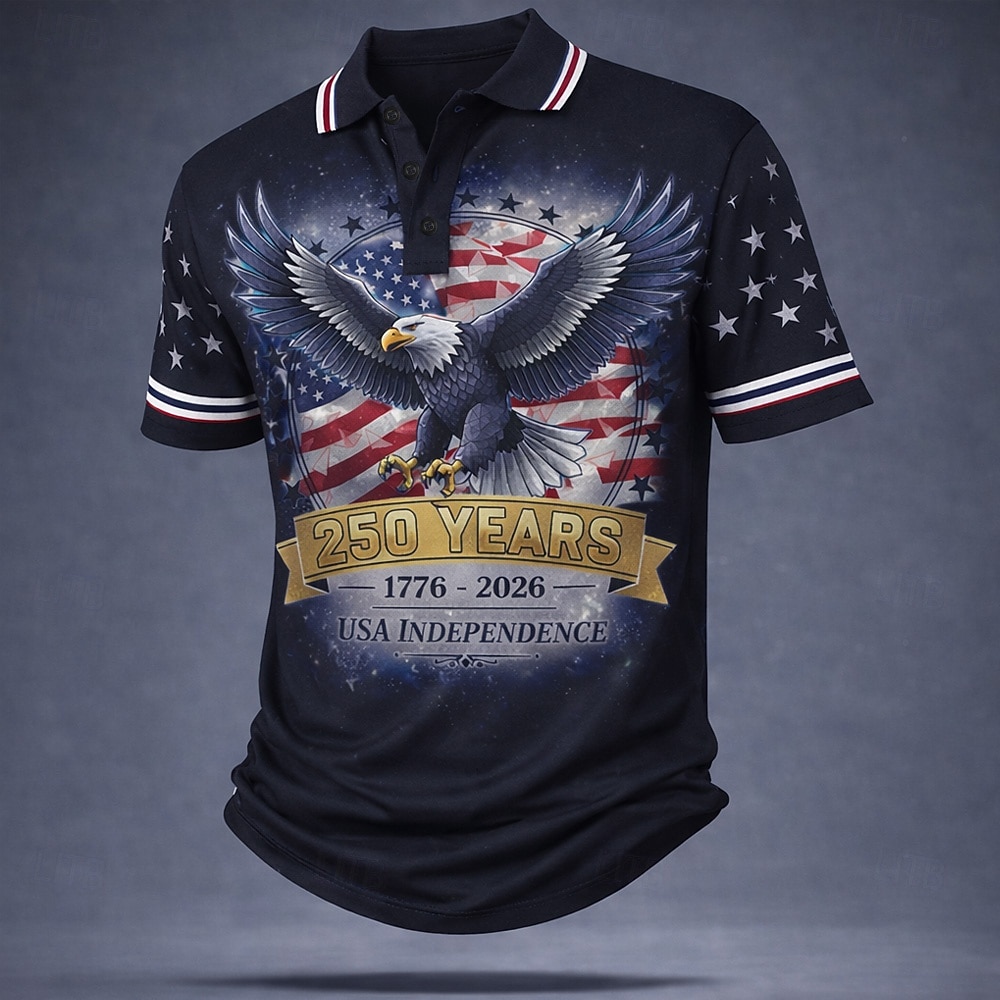 4 juillet 2026, 250e anniversaire Homme Drapeau Américain Polo Manche Courte Polos Chemises à Col Occasionnel Extérieur Vêtements de rue Athleisure Boutons Maille Respirante Printemps & Été Bleu de 2026 ? $22.99 –P5