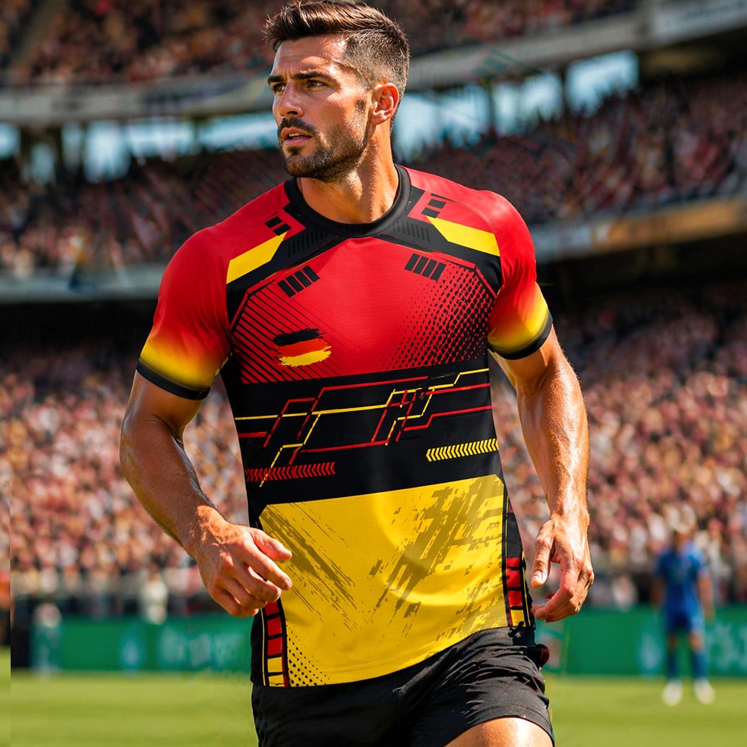 Camiseta de futebol masculina estilo alemão, com estampa geométrica, ideal para o verão, manga curta, proteção solar UPF 50, secagem rápida, tecido de malha respirável, modelo 2026, perfeita para de 2026 por $18.99 –P1