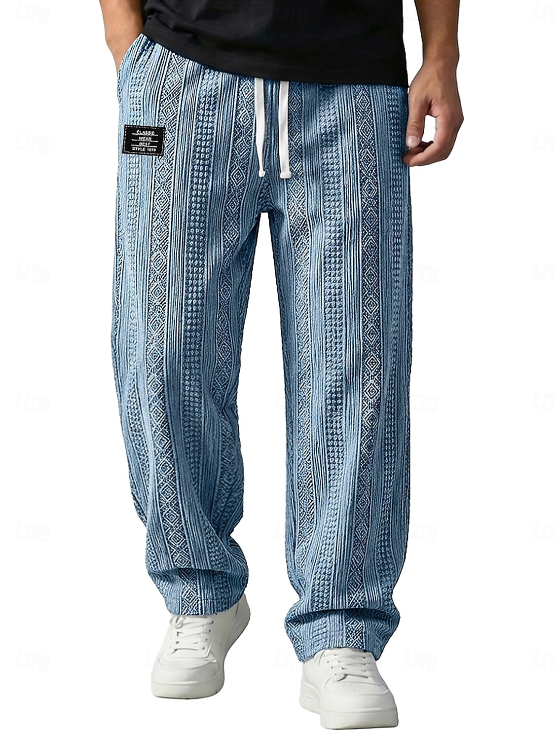 Herr Långbyxor Casual byxor Säckiga byxor Texturerade byxor Jacquard Snörning Rakt ben Slät Komfort Fullängd Ledigt Dagligen Utomhus Semester Mode Blå Svart Microelastisk 2026 - $28.99 –P6