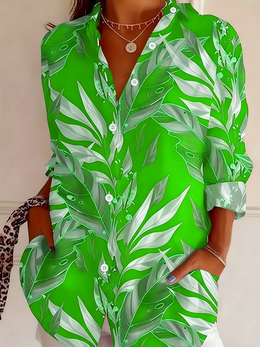 Damen Hemd Bluse Patchwork Knöpfe Druck Blumen Grafik Vintage Stilvoll Lässig Langarm Hemdkragen Lange Oberteile Lässig Täglich Blau Rote Purpur Grün Sommer Frühling Herbst Winter 2026 - $34.99 –P4