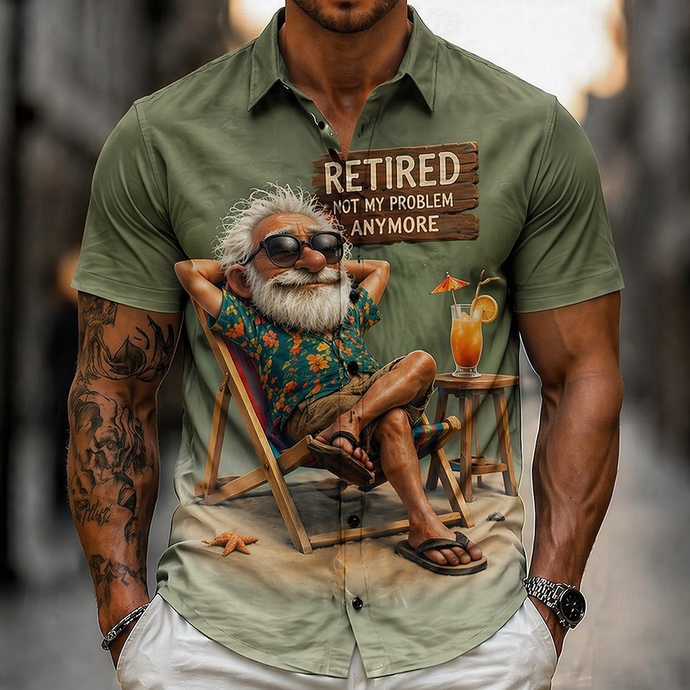 Herr Rolig Tecknad figur Gammal man Skjorta Sommarskjorta Knapp upp skjorta Kortärmad Vintage retro Dagligen Utomhus Semester Sommar Vår Nedvikt 3D-utskrift krage skjortor Blå Violett Grön 2026 - $25.99 –P1
