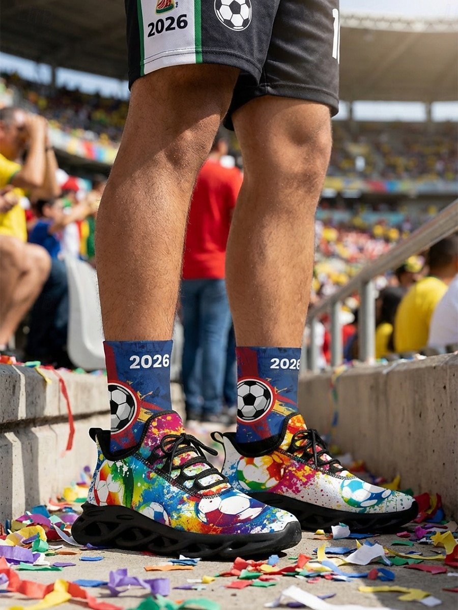 Men's Colorful Soccer Print Sneakers – Lightweight Breathable Athletic Shoes with Graffiti Design, Comfortable Sports Shoes for Fans, Parties & Casual Wear 2026 - $42.99 –P6