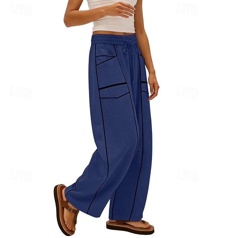 Mujer Pantalones de lino y algodón Pantalones Pantalones casuales Pantalones de verano Vacaciones Moda Ropa de calle Longitud total Alta cintura Retazos Bolsillo Cintura elástica Comodidad Cómodo 2026 - $26.99 –P16