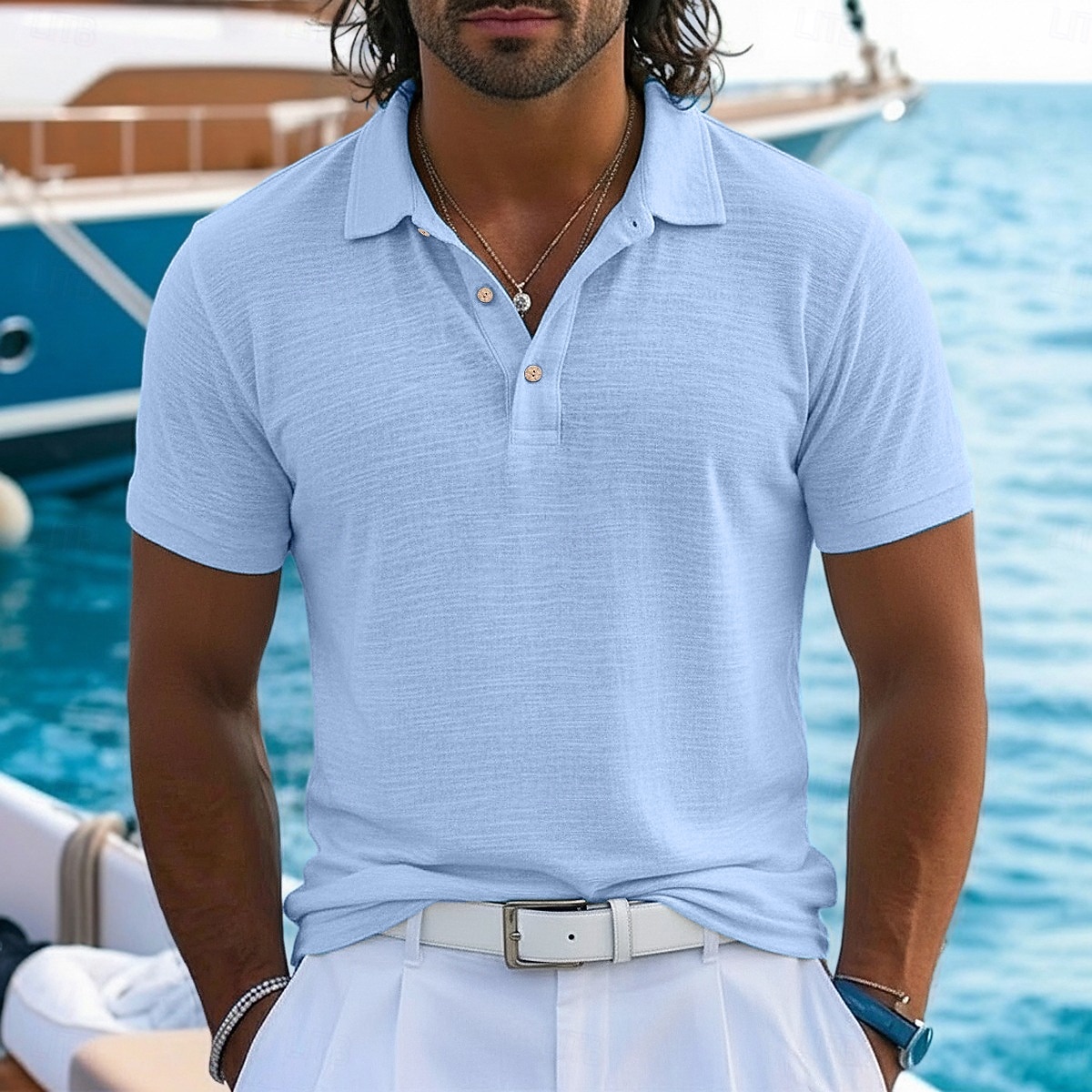 Voor heren Linnen overhemd Poloshirts Casual Vakantie Klassiek Korte mouw Vakantie Modieus Effen Met Textuur Knop Zomer Lente Normale pasvorm Meerblauw Zwart Blozend Roze Groen Licht Blauw Linnen 2026 - $20.99 –P1