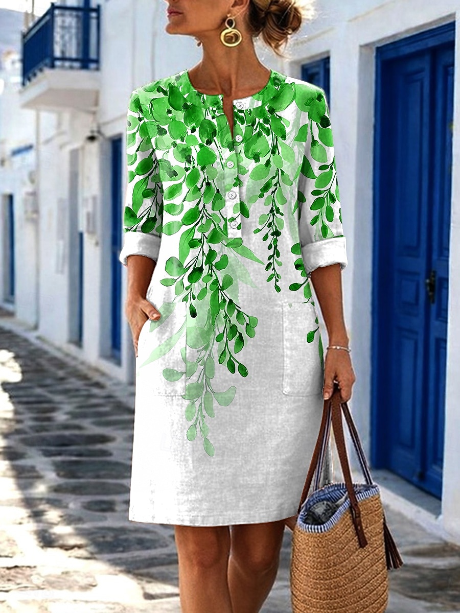Dames Knielengte jurk Casual jurk Vintage Casual Feestdagen Normale pasvorm Bloemig Grafisch Lange mouw Strakke ronde hals blauw Rood Paars Groen Zomer Lente 2026 - $36.99 –P4