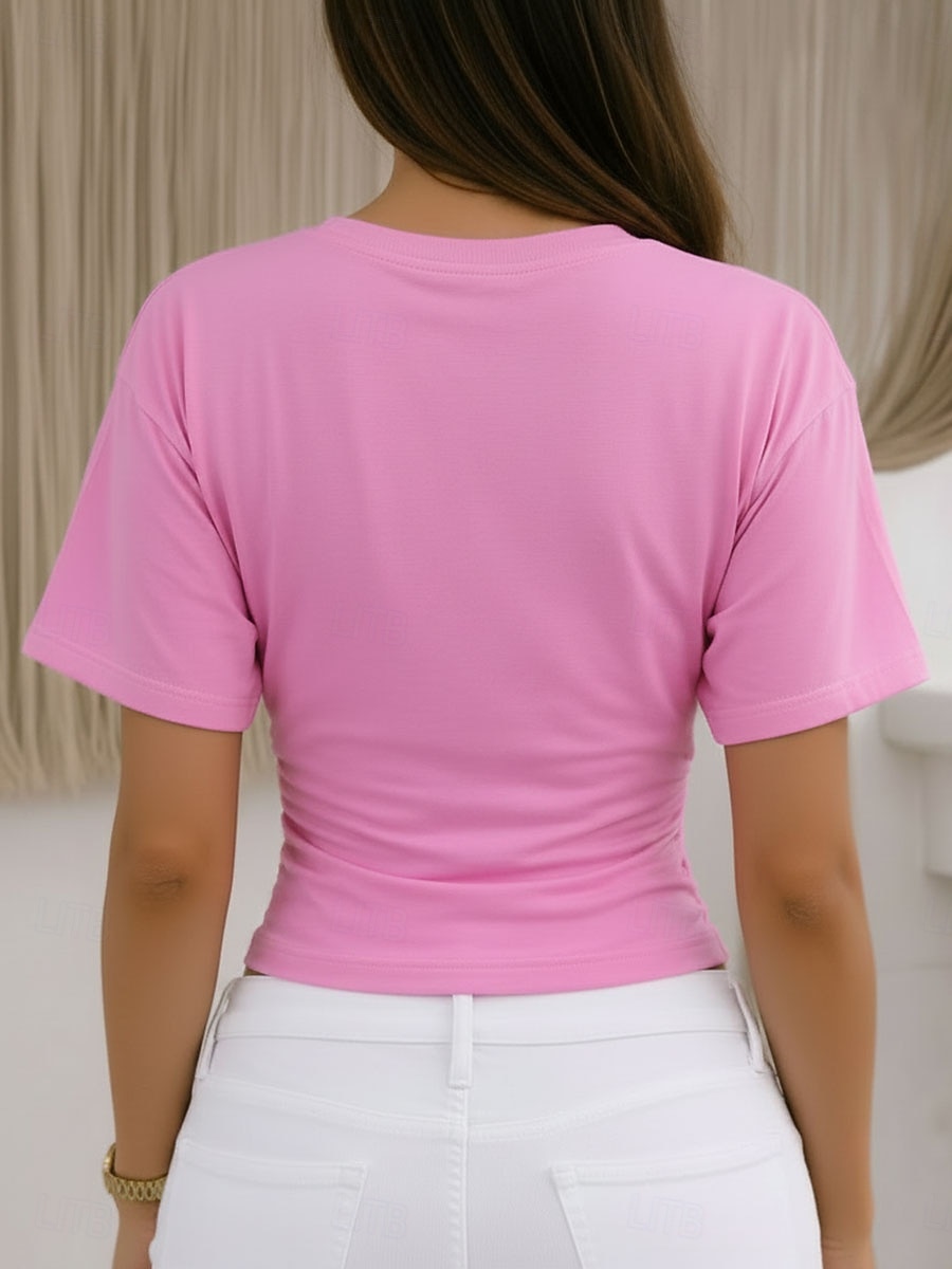 Women's T Shirt Tee Top Ruched Solid Color Graphic Plain Fashion Stylish Classic Short Sleeve Crew Neck Round Neck Crop Tops Casual Daily Going out Black White Pink Gray Light Blue Summer Spring 2026 - $19.99 –P2