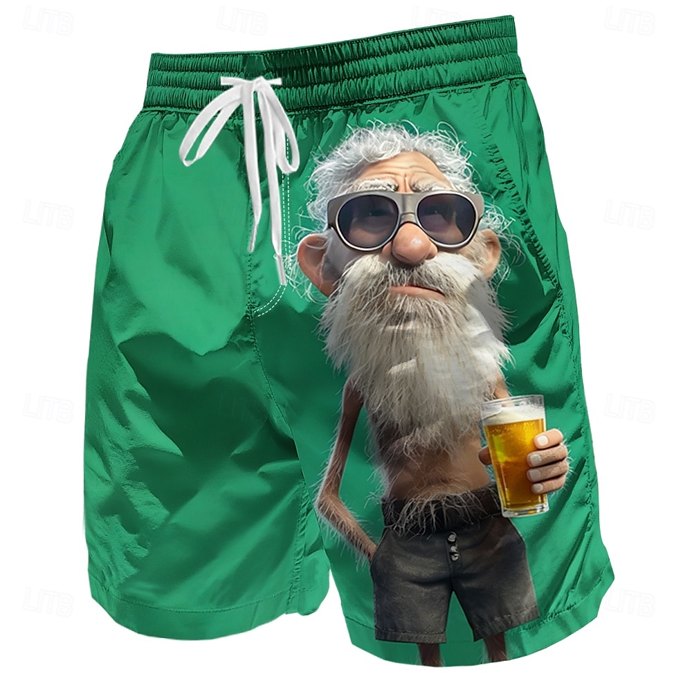 Herr Rolig Öl Gammal man Badshorts Boardshorts Medium Midja Retro / vintage Utomhus Semester Vardag Sidfickor Mesh foder Elastisk dragsko i midjan Designer Kläder 2026 - $20.99 –P4