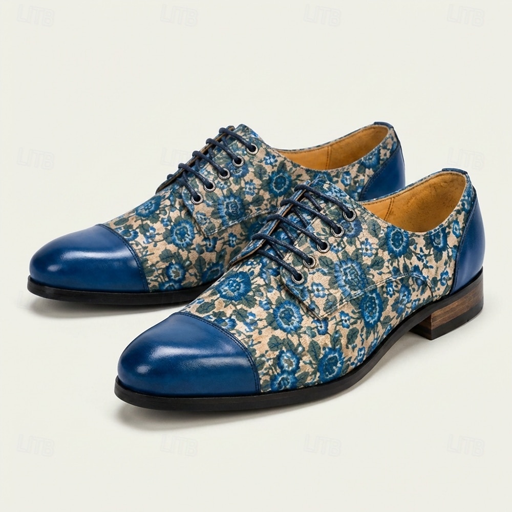 Men's Blue Floral Oxford Shoes Lace-Up Dress Shoes Elegant Statement Footwear for Wedding Guests, Banquets, Parties, Prom and Formal Evening Wear 2026 - $109.99 –P4