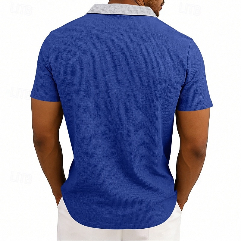 Voor heren Golfshirt Wafelgebreid poloshirt Casual liiketoiminta Klassiek Korte mouw Modieus Modern Effen Kleur Zak Kleurenblok Zomer Lente Normale pasvorm Zwart Wit Koningsblauw Groen Khaki Grijs 2026 - $20.99 –P3