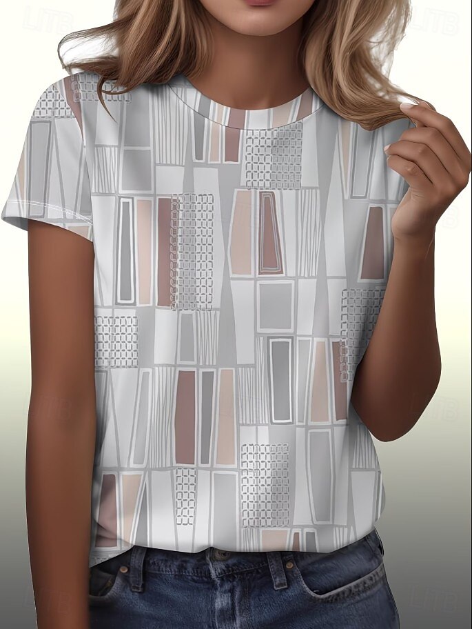 Women's T Shirt Print Graphic Color Gradient Stylish Classic Casual Short Sleeve Crew Neck Regular Tops Daily White / Black White Red White Pink Orange Summer Spring 2026 - $21.99 –P9